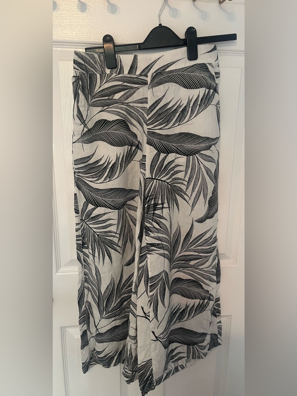 Tahari 100% Linen Tropical Palm Print Wide Leg Pants M